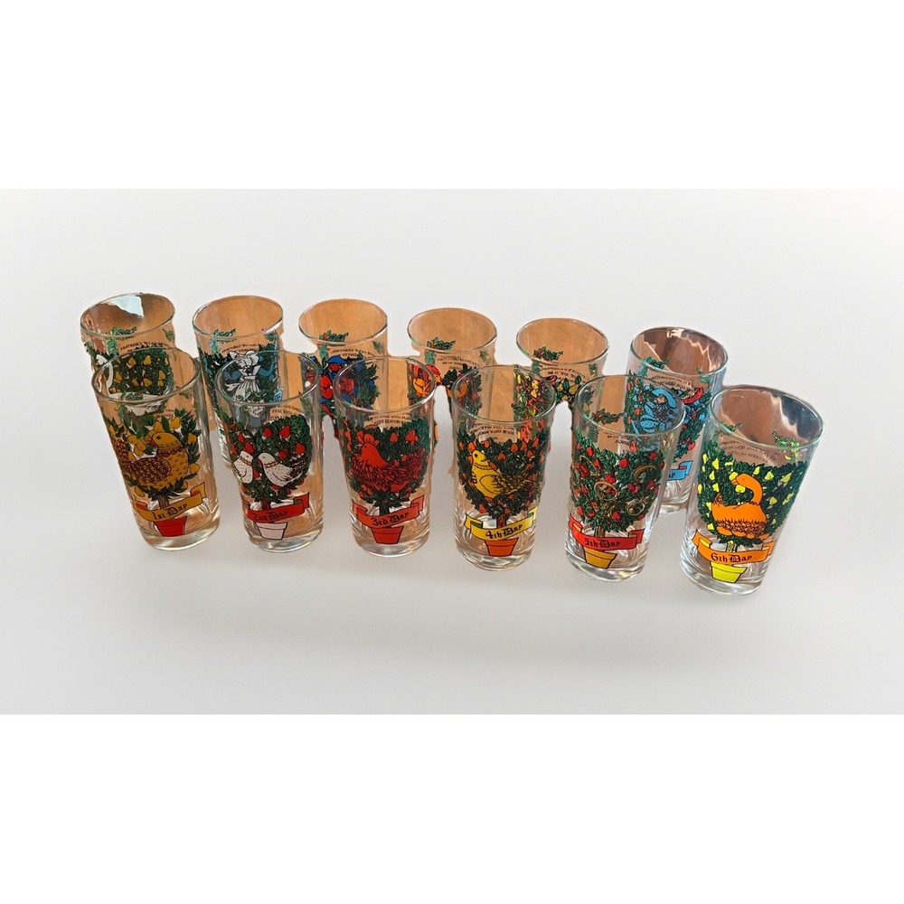 Vintage Indiana Glass 12 Days of Christmas Drinking Tumblers COMPLETE SET
